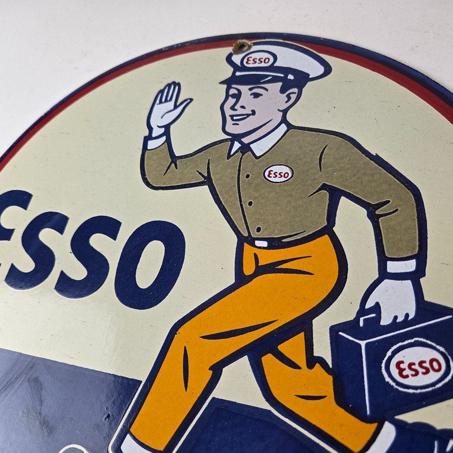 Vintage Esso Gasoline Sign - Gas Service Station Attendant Porcelain Sign - Image 13