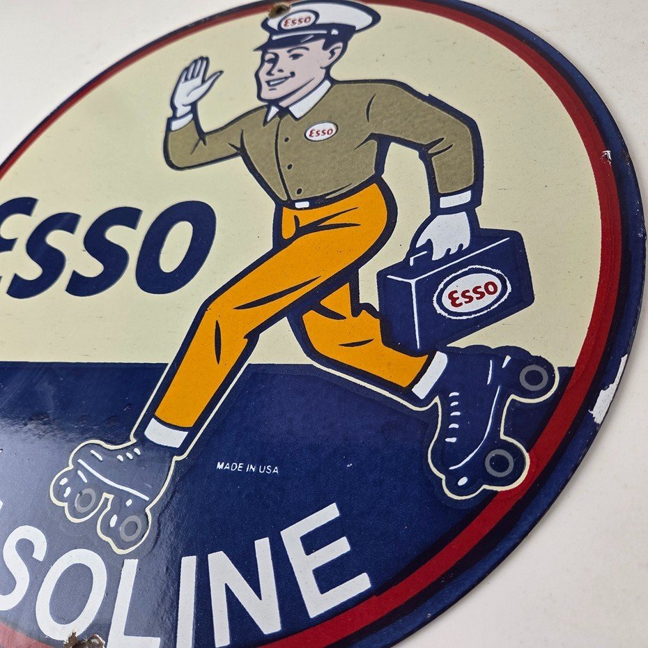 Vintage Esso Gasoline Sign - Gas Service Station Attendant Porcelain Sign - Image 14