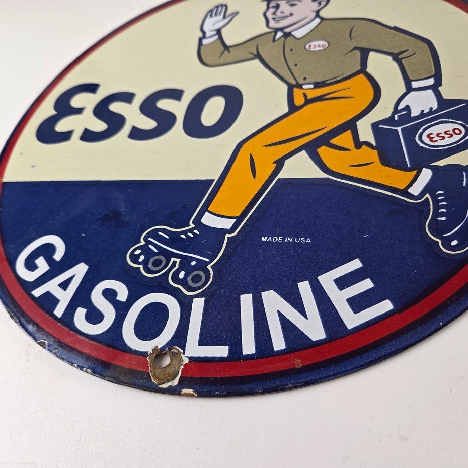 Vintage Esso Gasoline Sign - Gas Service Station Attendant Porcelain Sign - Image 15