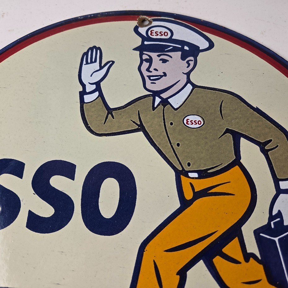 Vintage Esso Gasoline Sign - Gas Service Station Attendant Porcelain Sign - Image 3