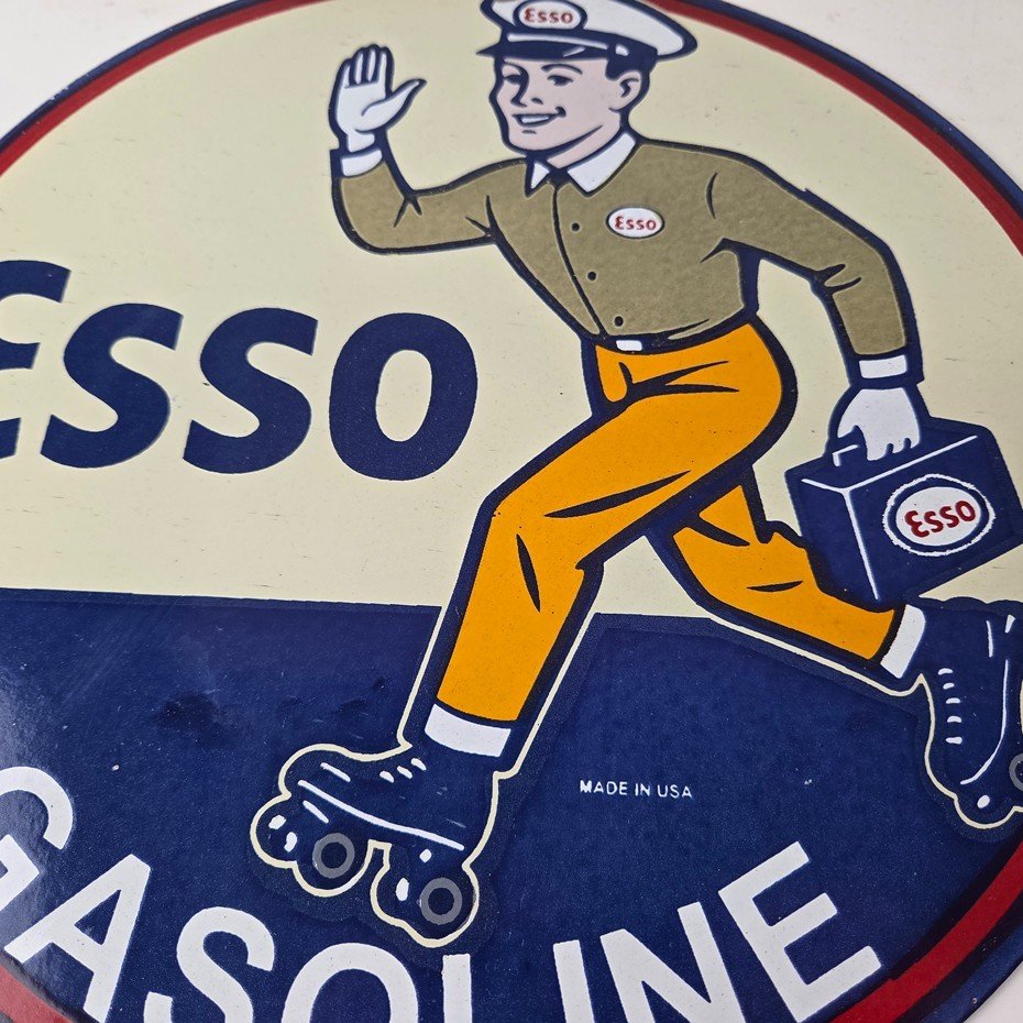 Vintage Esso Gasoline Sign - Gas Service Station Attendant Porcelain Sign - Image 4