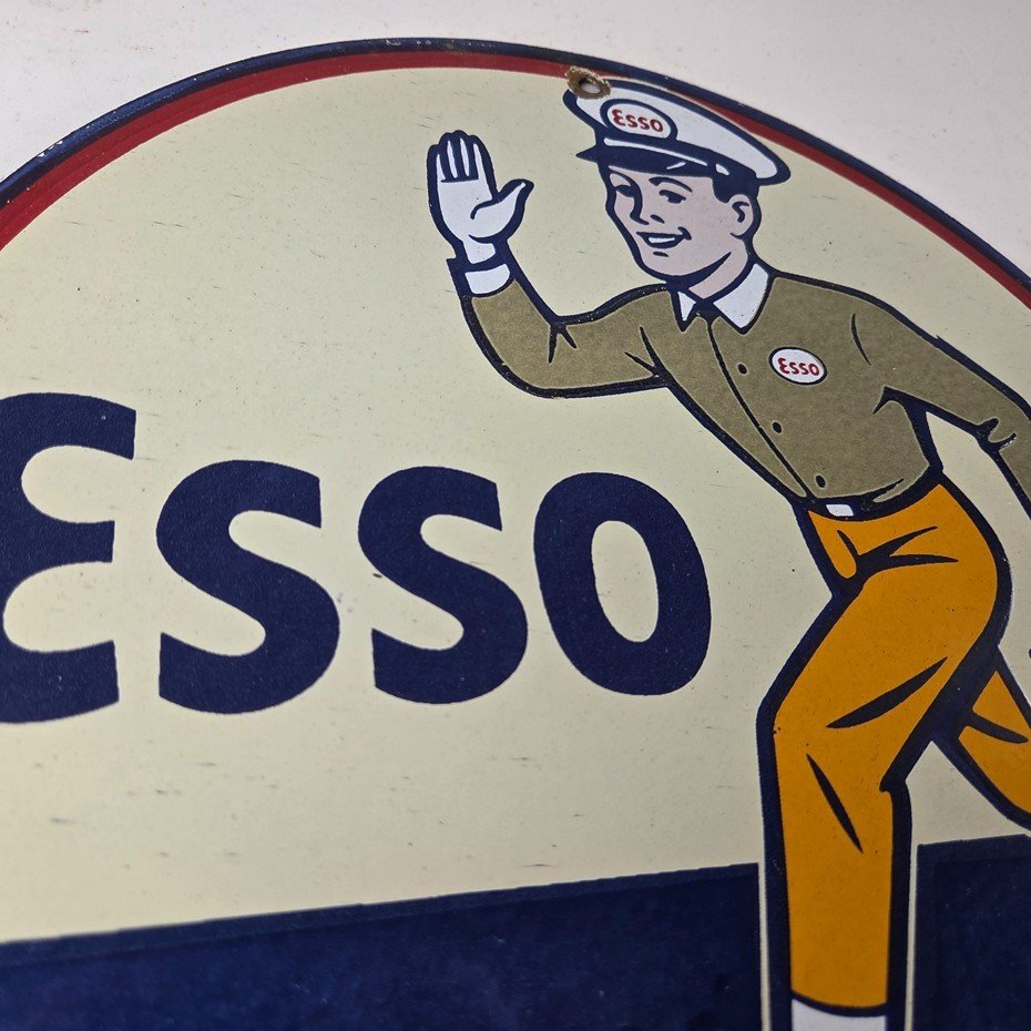 Vintage Esso Gasoline Sign - Gas Service Station Attendant Porcelain Sign - Image 5