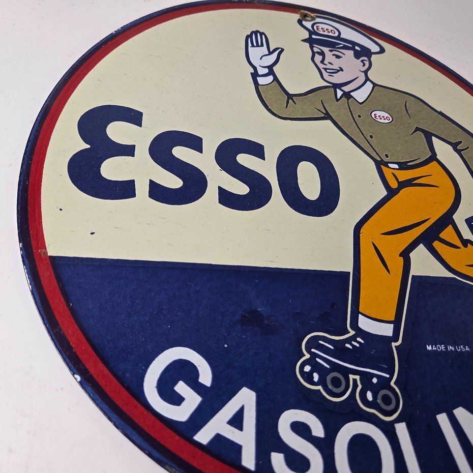 Vintage Esso Gasoline Sign - Gas Service Station Attendant Porcelain Sign - Image 6