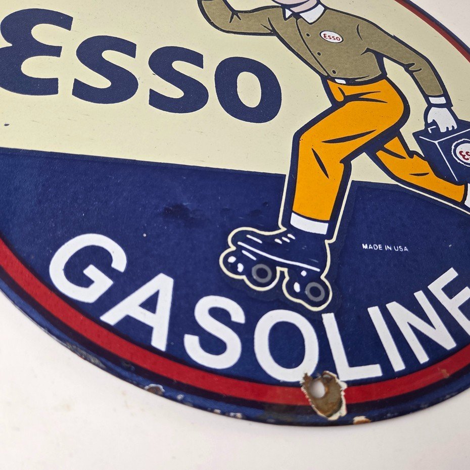 Vintage Esso Gasoline Sign - Gas Service Station Attendant Porcelain Sign - Image 7