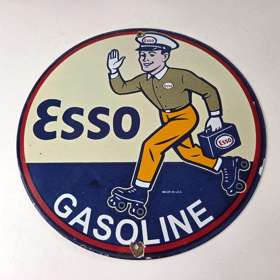 Vintage Esso Gasoline Sign - Gas Service Station Attendant Porcelain Sign - Image 8