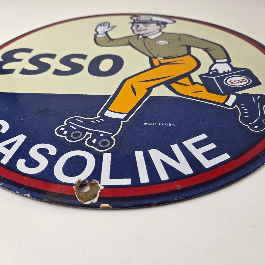 Vintage Esso Gasoline Sign - Gas Service Station Attendant Porcelain Sign - Image 9