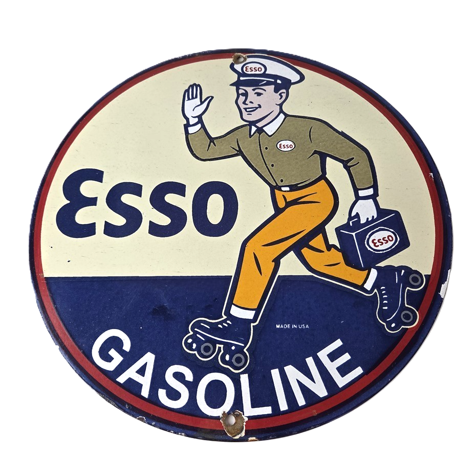 Vintage Esso Gasoline Sign - Gas Service Station Attendant Porcelain Sign