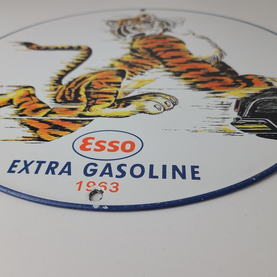 Vintage Esso Gasoline Sign - Tiger Gas Service Station Auto Tank Porcelain Sign - Image 11
