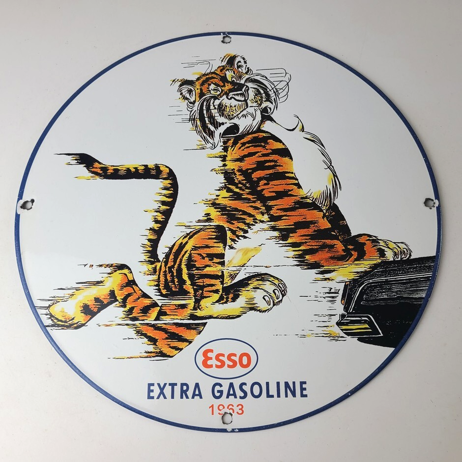 Vintage Esso Gasoline Sign - Tiger Gas Service Station Auto Tank Porcelain Sign - Image 12