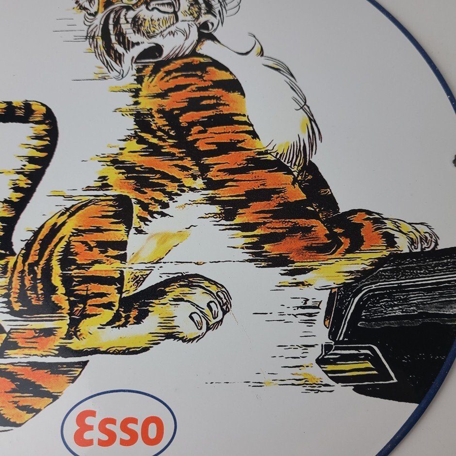 Vintage Esso Gasoline Sign - Tiger Gas Service Station Auto Tank Porcelain Sign - Image 4