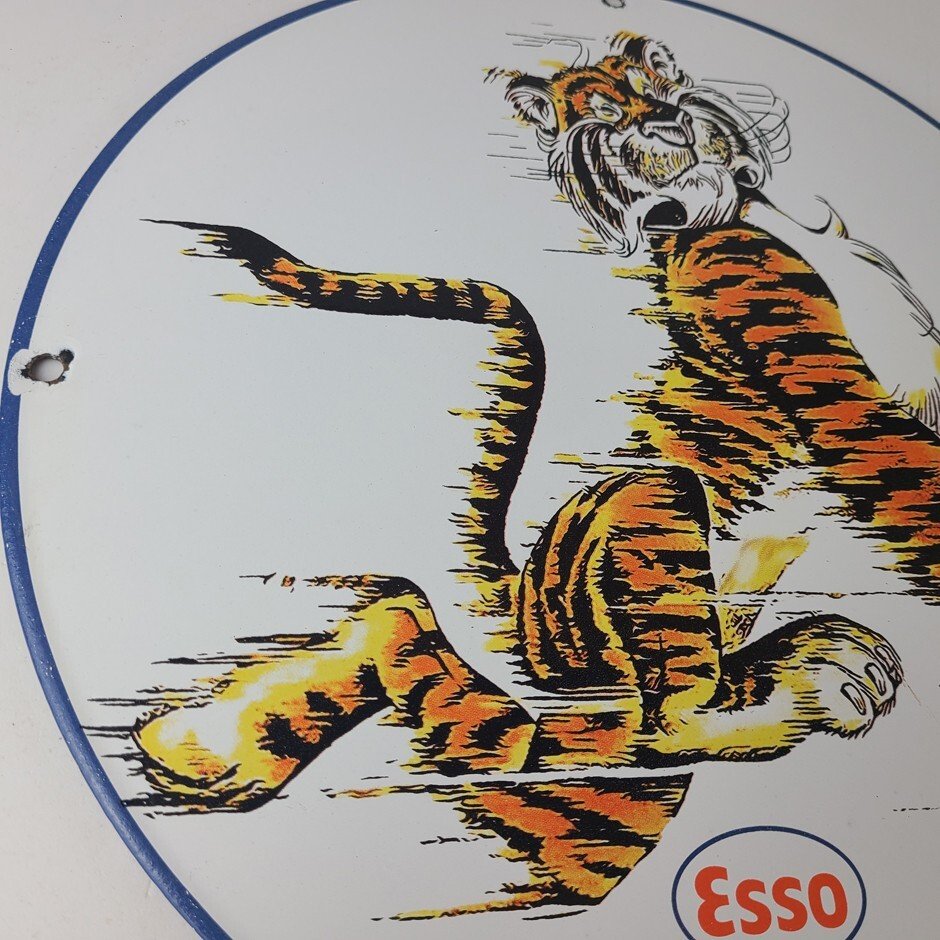 Vintage Esso Gasoline Sign - Tiger Gas Service Station Auto Tank Porcelain Sign - Image 6