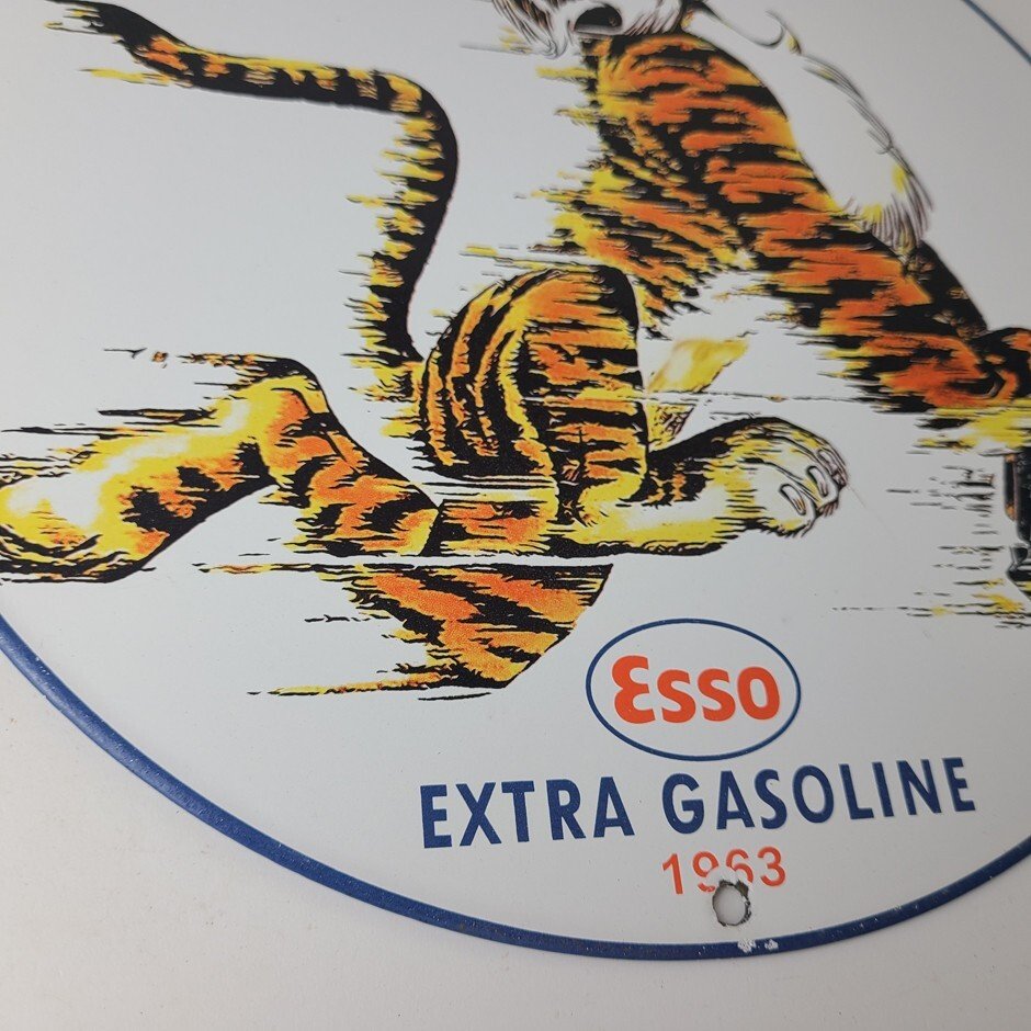 Vintage Esso Gasoline Sign - Tiger Gas Service Station Auto Tank Porcelain Sign - Image 7
