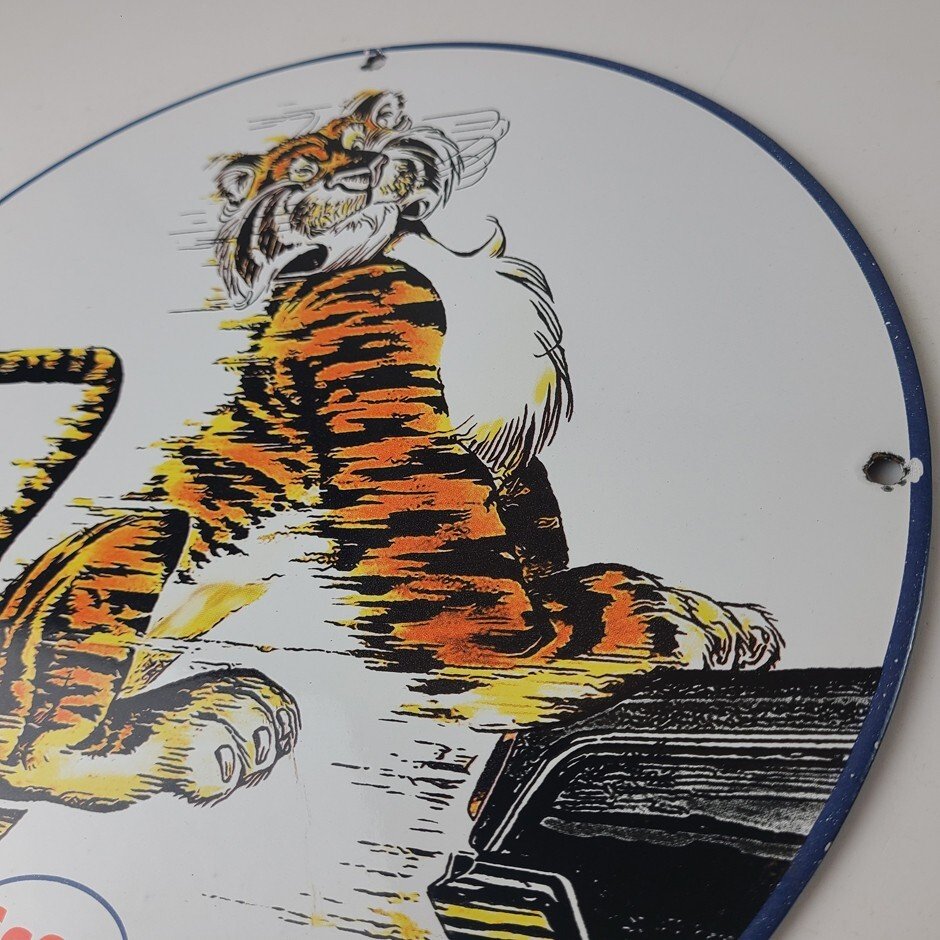 Vintage Esso Gasoline Sign - Tiger Gas Service Station Auto Tank Porcelain Sign - Image 9
