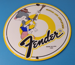 Vintage Fender Sign Guitars Amplifiers Music Dealer Porcelain Gas Sign 305874960949