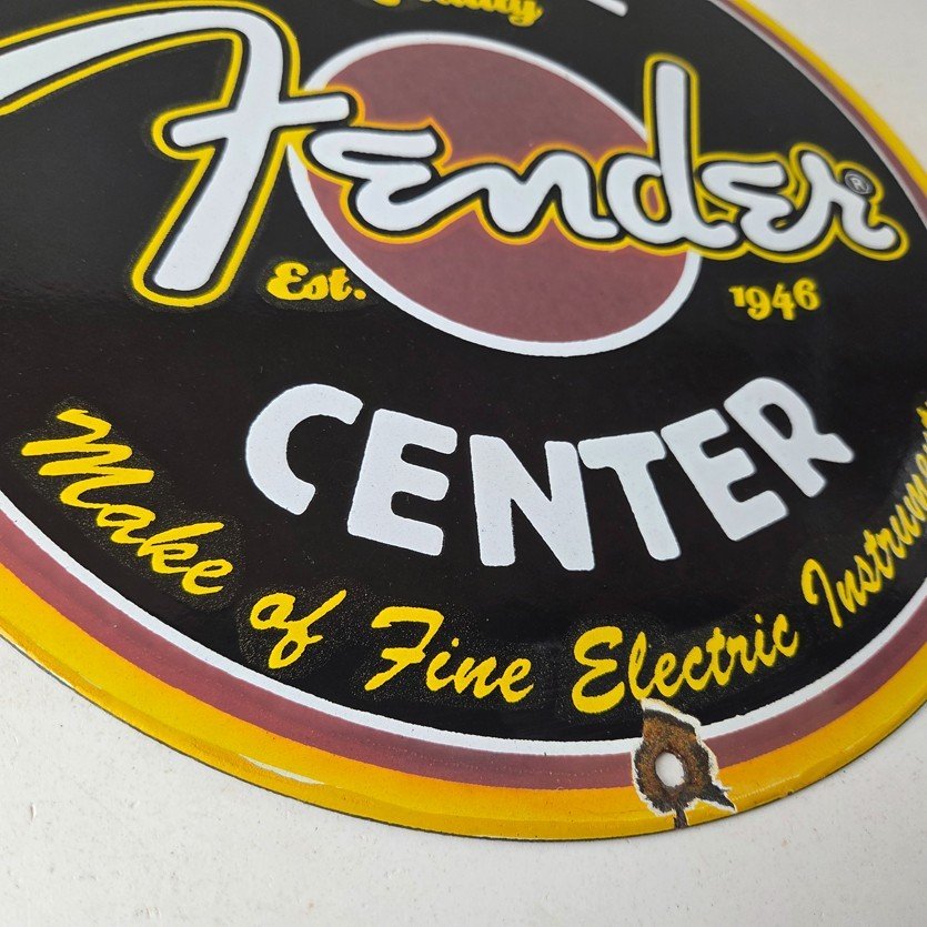 Vintage Fender Sign - Music Guitars Service Center Porcelain Gas Station Sign - Image 11