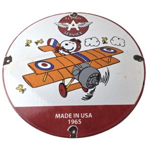 Vintage Flying A Gasoline Sign - Aviation Snoopy Porcelain Gas Pump Sign