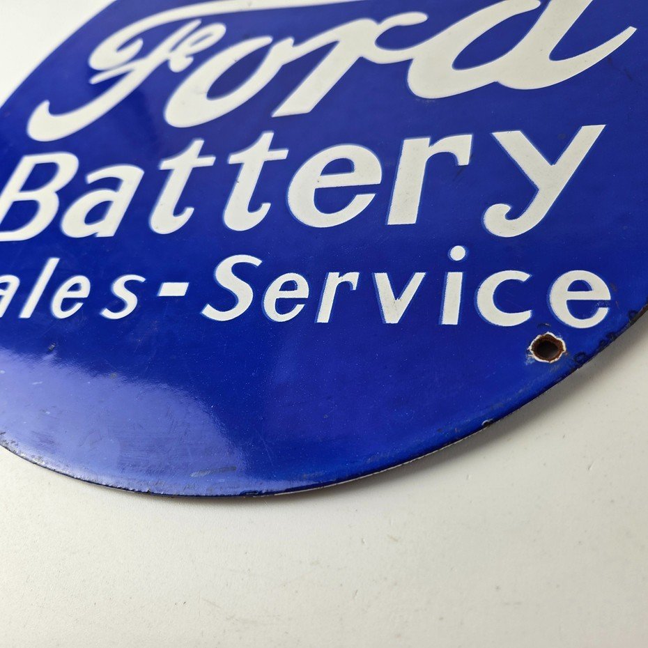 Vintage Ford Battery Sign - Gas Motor Oil Pump Automotive Service Porcelain Sign - Image 14