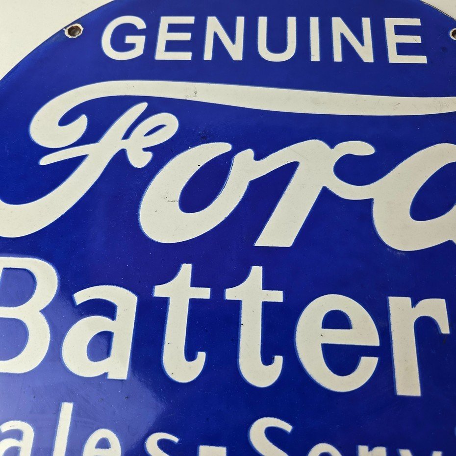 Vintage Ford Battery Sign - Gas Motor Oil Pump Automotive Service Porcelain Sign - Image 3