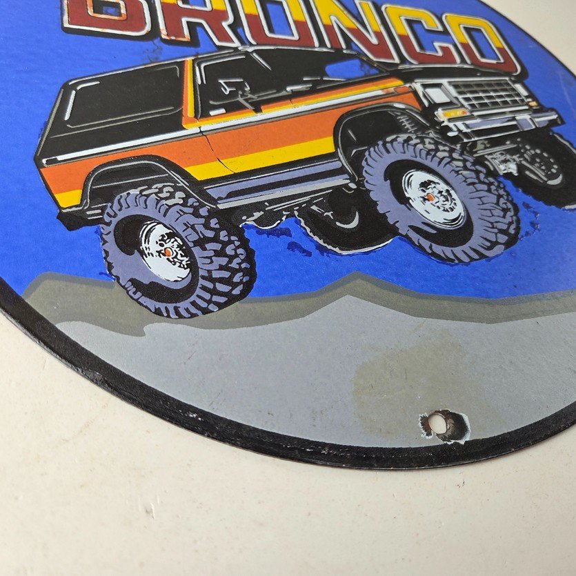 Vintage Ford Motors Porcelain Sign - 78' Bronco Sunset Porcelain Auto Sign - Image 11