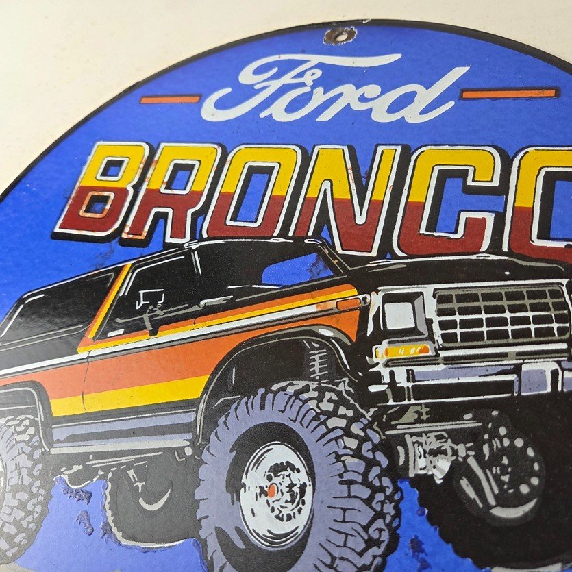 Vintage Ford Motors Porcelain Sign - 78' Bronco Sunset Porcelain Auto Sign - Image 12