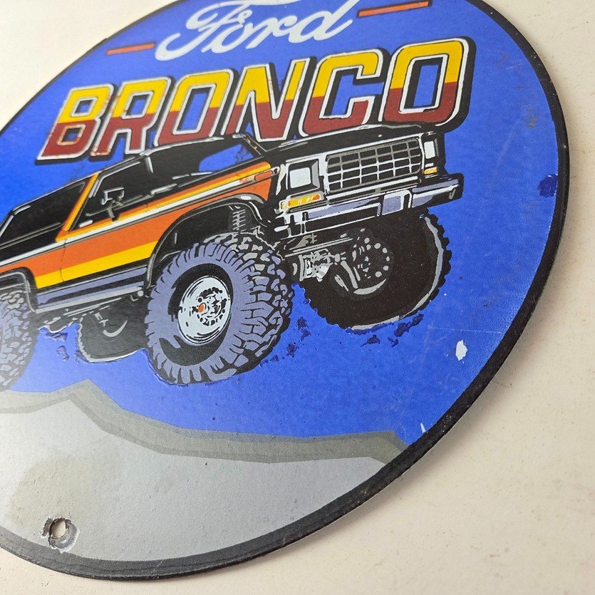 Vintage Ford Motors Porcelain Sign - 78' Bronco Sunset Porcelain Auto Sign - Image 13