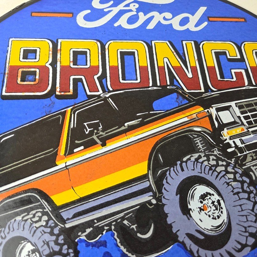 Vintage Ford Motors Porcelain Sign - 78' Bronco Sunset Porcelain Auto Sign - Image 4