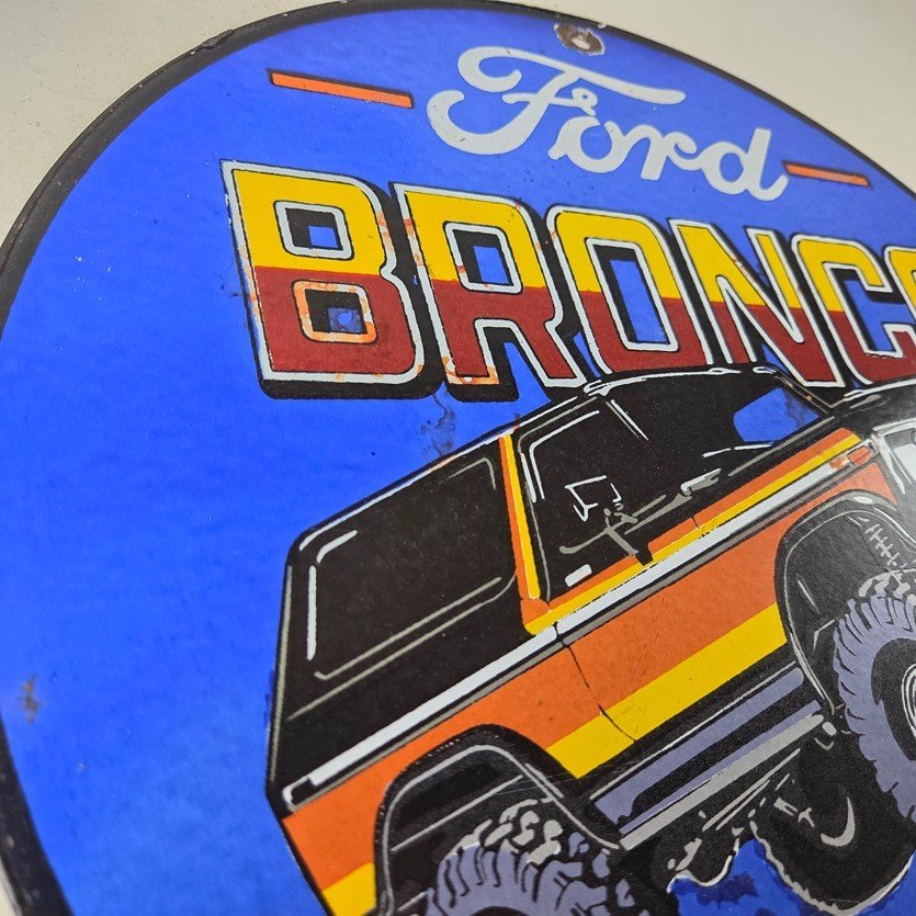 Vintage Ford Motors Porcelain Sign - 78' Bronco Sunset Porcelain Auto Sign - Image 5