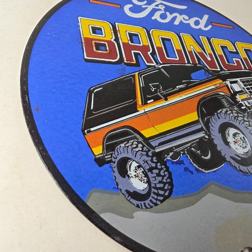 Vintage Ford Motors Porcelain Sign - 78' Bronco Sunset Porcelain Auto Sign - Image 6