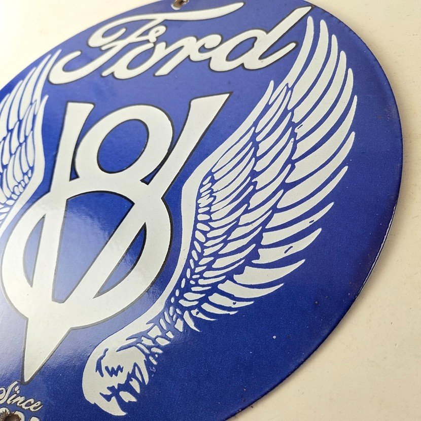 Vintage Ford Motors Sign - Classic V8 Garage Gas Pump Automotive Porcelain Sign - Image 13