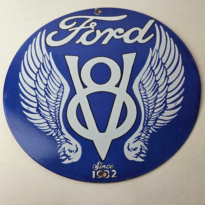 Vintage Ford Motors Sign - Classic V8 Garage Gas Pump Automotive Porcelain Sign - Image 15