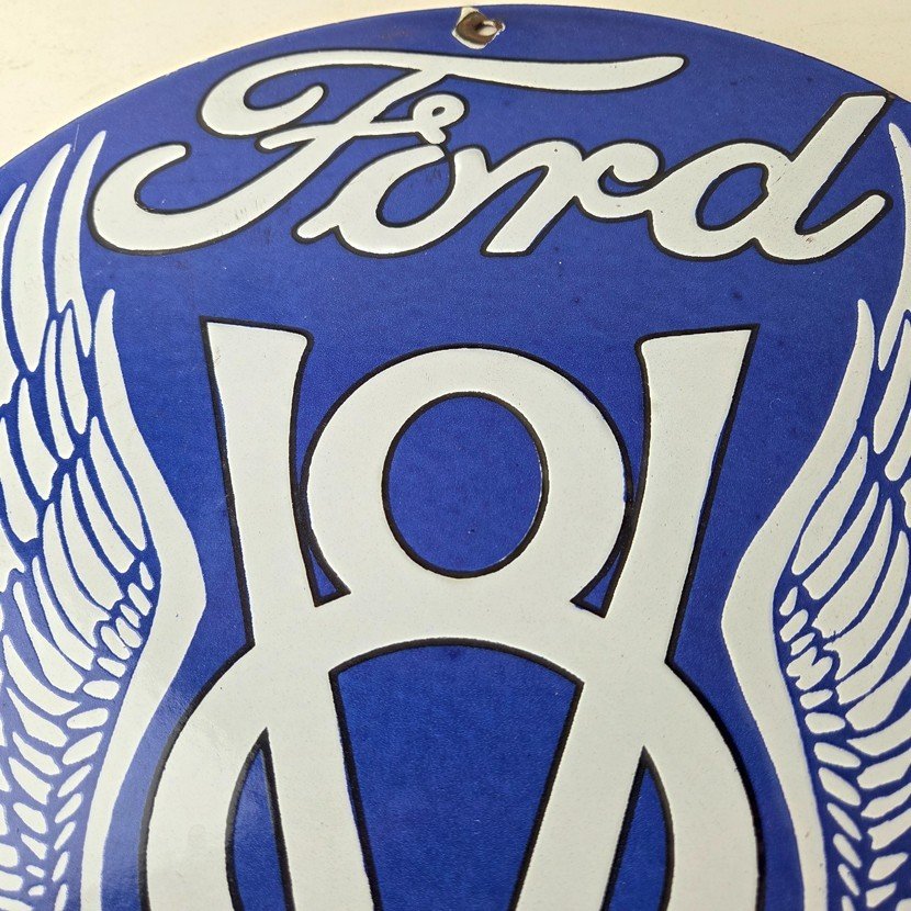 Vintage Ford Motors Sign - Classic V8 Garage Gas Pump Automotive Porcelain Sign - Image 3