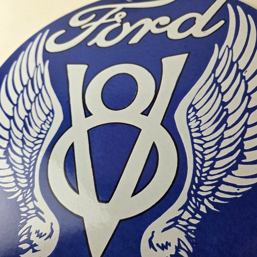 Vintage Ford Motors Sign - Classic V8 Garage Gas Pump Automotive Porcelain Sign - Image 4