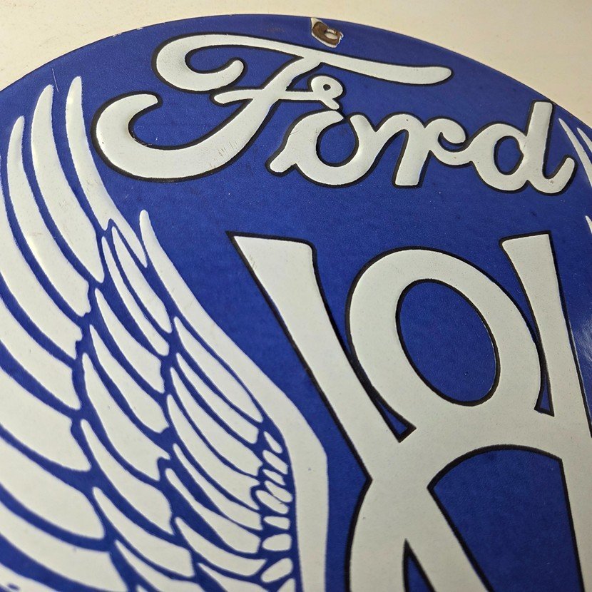 Vintage Ford Motors Sign - Classic V8 Garage Gas Pump Automotive Porcelain Sign - Image 5