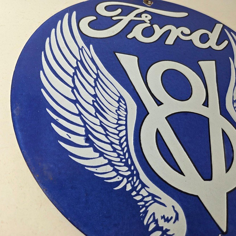 Vintage Ford Motors Sign - Classic V8 Garage Gas Pump Automotive Porcelain Sign - Image 6