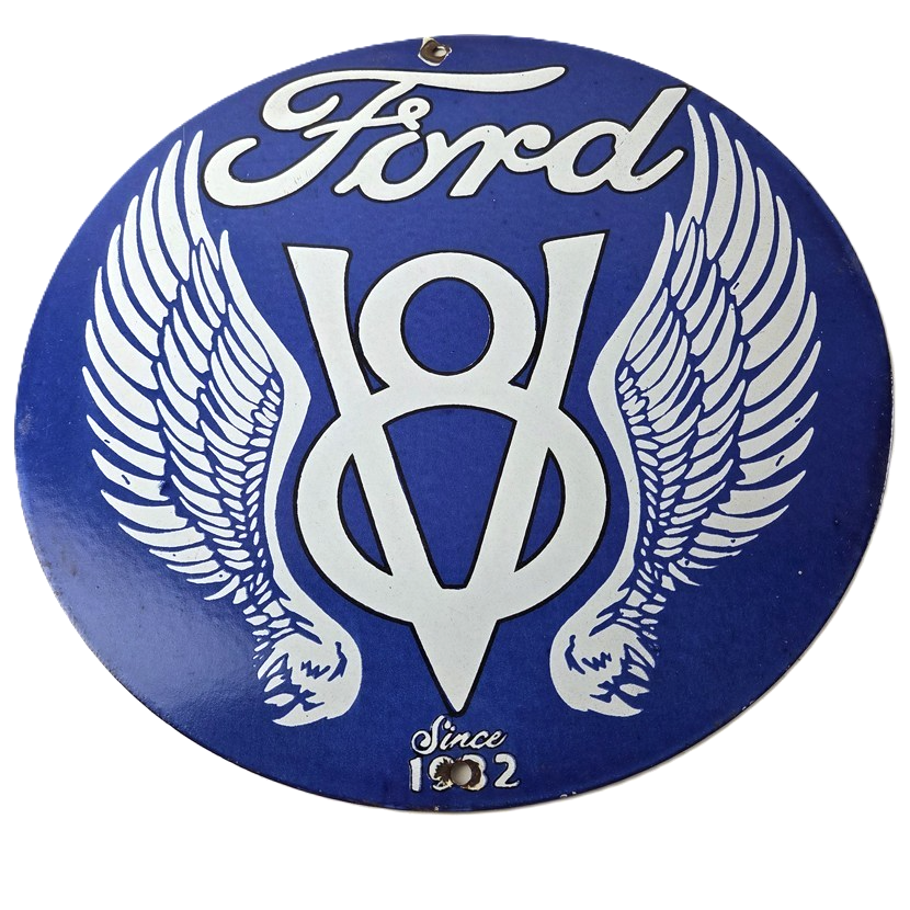 Vintage Ford Motors Sign - Classic V8 Garage Gas Pump Automotive Porcelain Sign