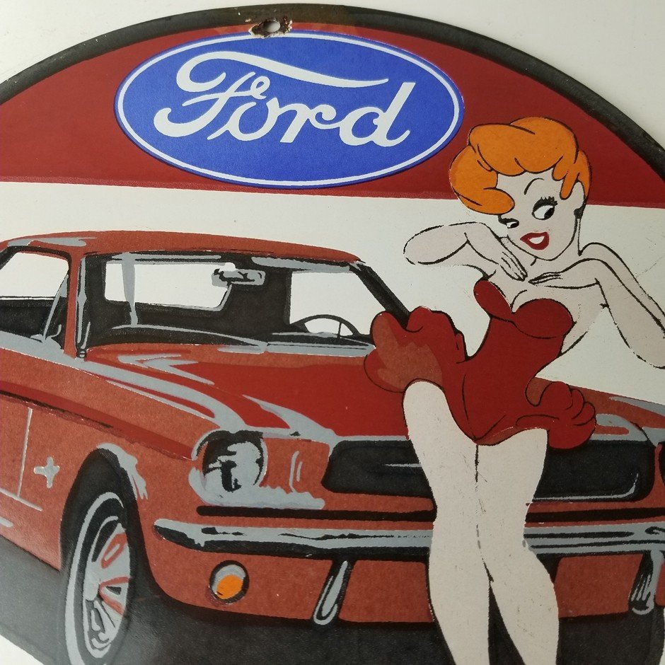 Vintage Ford Motors Sign - Porcelain Automobiles Popeye Authorized Gas Pump Sign - Image 3