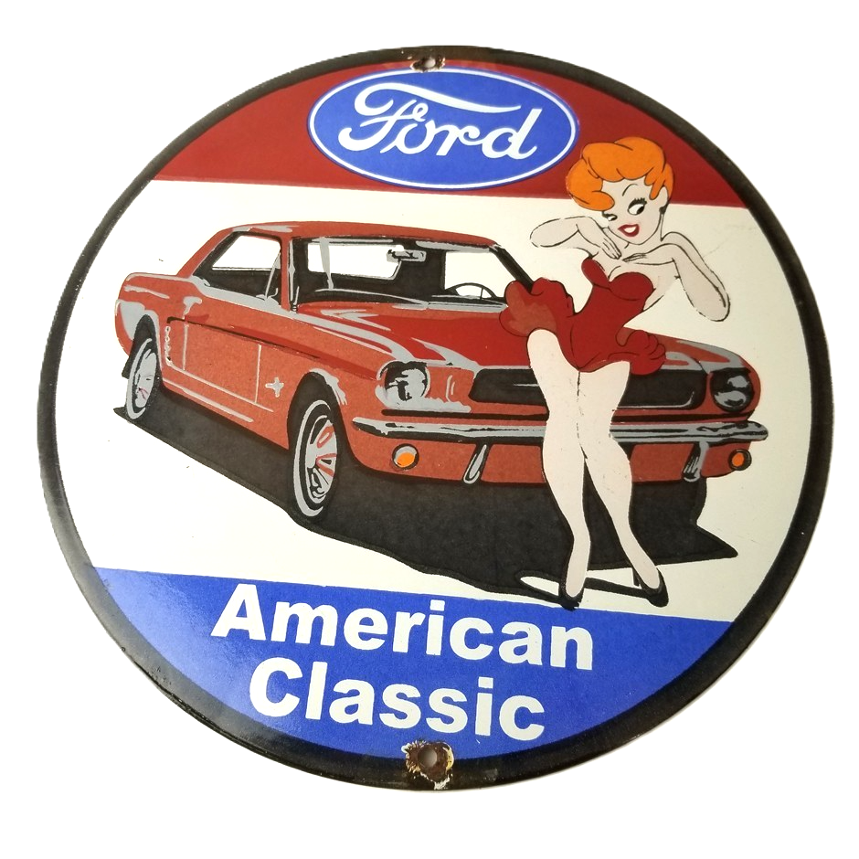 Vintage Ford Motors Sign - Porcelain Automobiles Popeye Authorized Gas Pump Sign