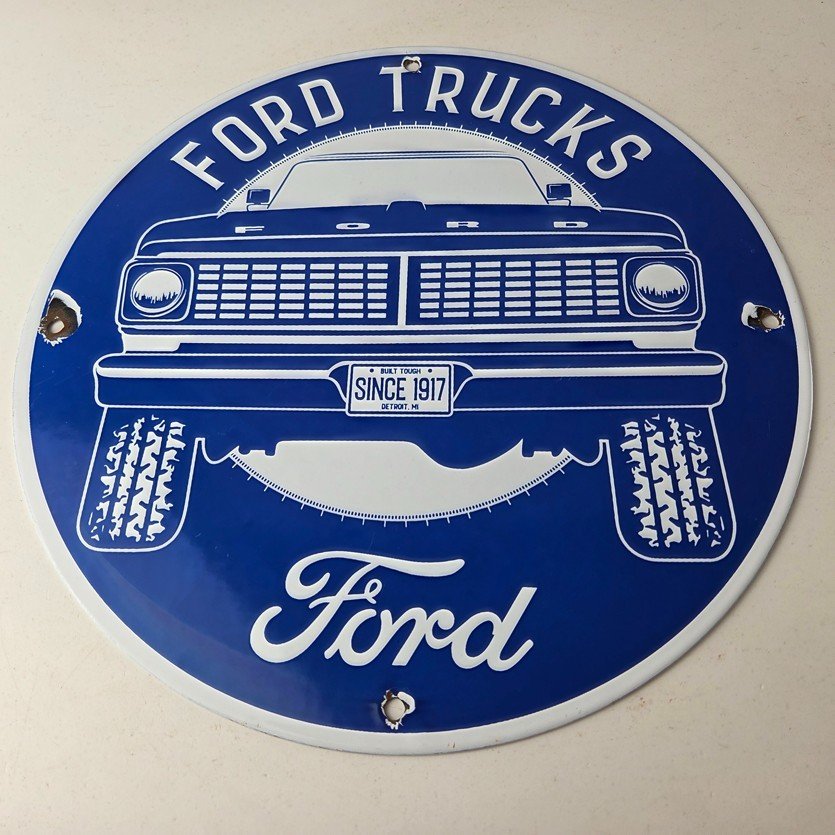 Vintage Ford Trucks Service Porcelain Sign - Gas Pump Porcelain Auto Sign - Image 15