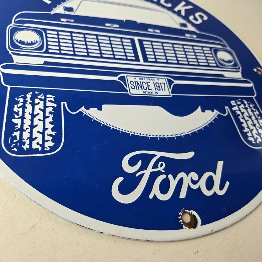 Vintage Ford Trucks Service Porcelain Sign - Gas Pump Porcelain Auto Sign - Image 11