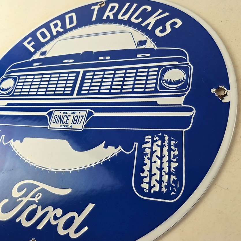 Vintage Ford Trucks Service Porcelain Sign - Gas Pump Porcelain Auto Sign - Image 13