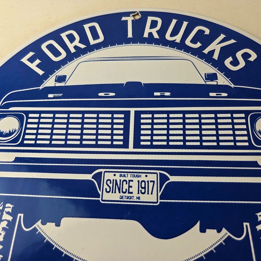 Vintage Ford Trucks Service Porcelain Sign - Gas Pump Porcelain Auto Sign - Image 3