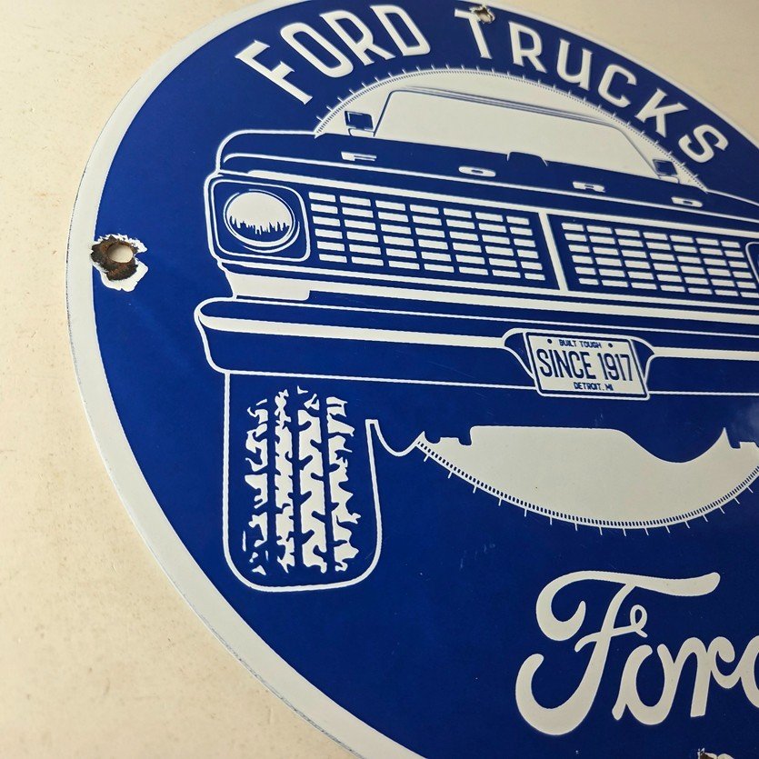 Vintage Ford Trucks Service Porcelain Sign - Gas Pump Porcelain Auto Sign - Image 6