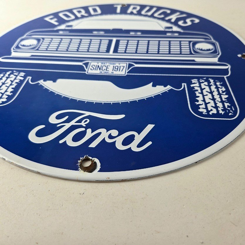 Vintage Ford Trucks Service Porcelain Sign - Gas Pump Porcelain Auto Sign - Image 10