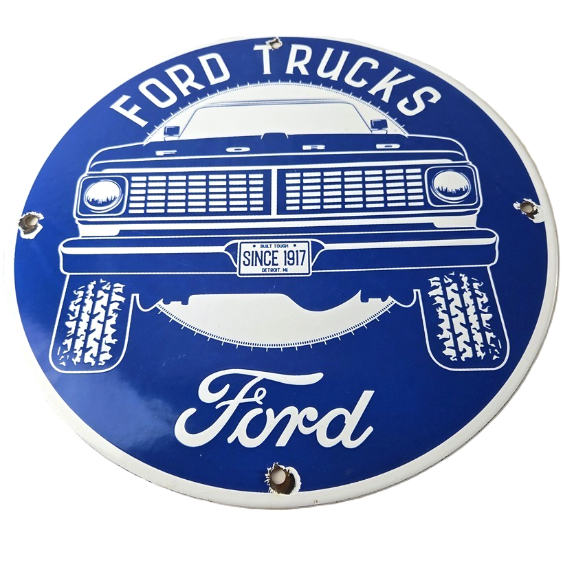 Vintage Ford Trucks Service Porcelain Sign - Gas Pump Porcelain Auto Sign