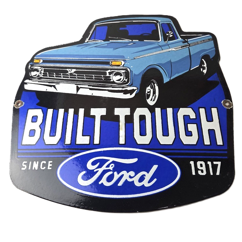 Vintage Ford Trucks Sign - Built Touch Pickup Automotive Service Porcelain Sign