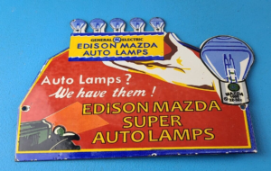 Vintage General Elec Sign Edison Auto Light Bulb Lamps Porcelain Gas Pump Sign 305857548139