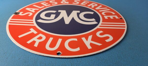 Vintage General Motors Sign GMC Automobiles Trucks Porcelain Gas Oil Pump Sign