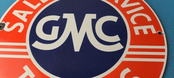 Vintage General Motors Sign GMC Automobiles Trucks Porcelain Gas Oil Pump Sign