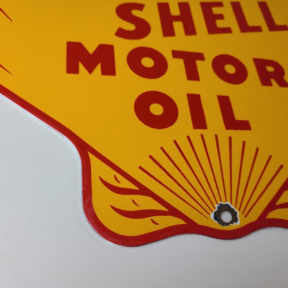 Vintage Golden Shell Motor Oil Sign - Clam Shell Porcelain Gas Pump Service Sign - Image 7