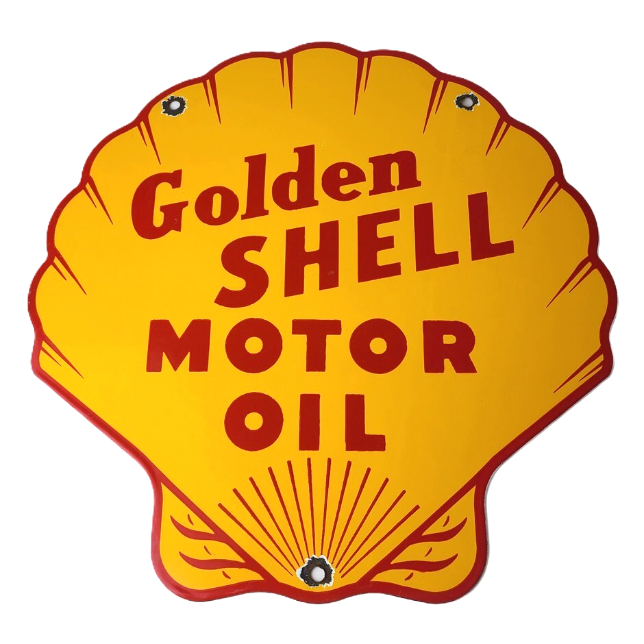 Vintage Golden Shell Motor Oil Sign - Clam Shell Porcelain Gas Pump Service Sign